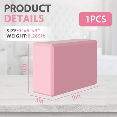 9"x6"x3" Yoga Blocks, Soft Non-Slip Surface Premium Foam Blocks, Supportive, Lightweight, Odor Resistant, Yoga Accessories for Pilates Meditation General Fitness Stretching Toning - color: pink-1 Pack