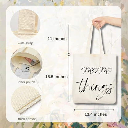 Aesthetic Canvas Tote Bag for Women with Inner Pocket - color: Mom