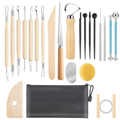 23PCS Clay Tools Sculpting, Ceramic & Pottery Modeling Tool, Ceramics Tools Set, Polymer Tools Kit, Air Dry Clay Tools for Carving, Molding, Pottery Wheel, Crafting Supplies, Pros, Beginners, Adults - color: Wood-23PCS