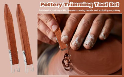 Pottery Trimming Tool for Clay and Ceramics Bottom Foot, 2 Pcs Clay Wheel Throwing Carving Scraper, Stainless Steel Shaper with Red Sandalwood Handle for Bowl Cup Vase, 4mm & 6mm