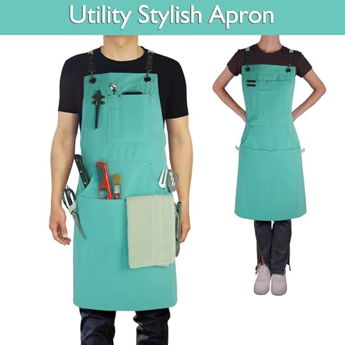 Kitchen Apron, Work Apron, Canvas Apron, Ice Blue | Multiple Pockets, Gardening, Painting, BBQ, Artist, Carpenter, Sizes M to XXL - color: Ice Blue