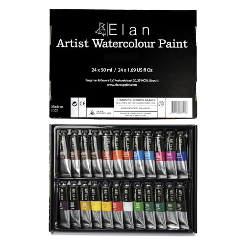 Elan Professional Watercolor Paint Set, 24 Liquid Watercolor Paint Tubes 1.7fl oz, Paints for Canvas & Crafts, Art Paints for Adults - color: Watercolor, style: 24x1.7 Oz