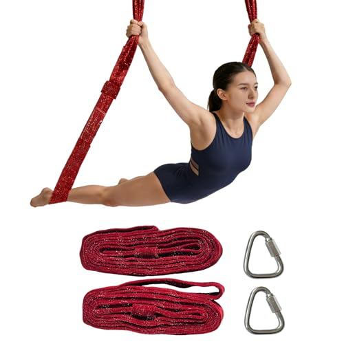 PRIOR FITNESS Aerial Strap Ropes,SGS Certified,9.8ft Body Loop Trapeze 2pcs - color: Glitter Red