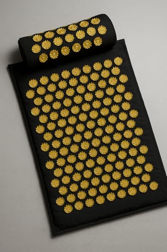 Acupressure Yoga Mat & Pillow Set – Back, Neck & Sciatic Nerve Pain Relief, Muscle Relaxation, Stress Relief – Acupuncture Mat – Ideal Gift for Women (Gold) - color: Gold