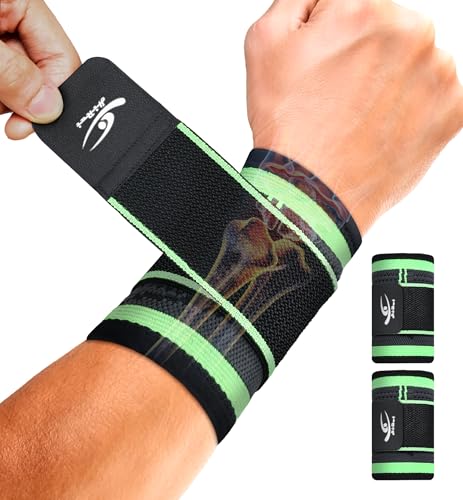 HiRui Wrist Brace Wrist Wraps Compression Wrist Strap, Wrist Support for Work Fitness Weightlifting Sprains Tendonitis, Carpal Tunnel Arthritis, Pain Relief, Adjustable Wristbands 2 PACK (Green, S) - color: Green, size: Small (Pack of 2)
