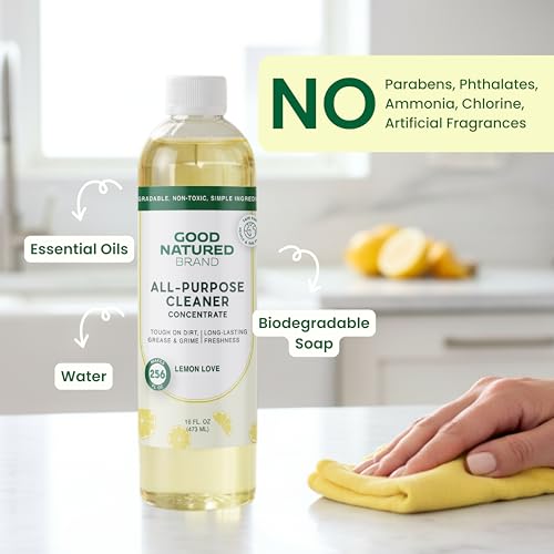 Good Natured Brand All-Purpose Cleaner Concentrate | Multi-Surface Cleaner | Natural Lemon Essential Oil | Multipurpose Cleaner Concentrate All Surfaces | Lemon Love | 16oz makes 256oz - size: 16 Fl Oz