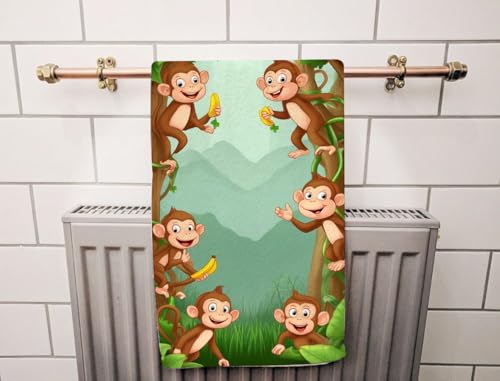 Little Monkeys Jungle Bath Towel 15X30 Inch Washcloths So Happy with Banana Tree Green Face/Body/Hair/Hand Towel for Spa Gym Yoga Swim Bathroom Kitchen Hotel - color: Little Monkeys Jungle