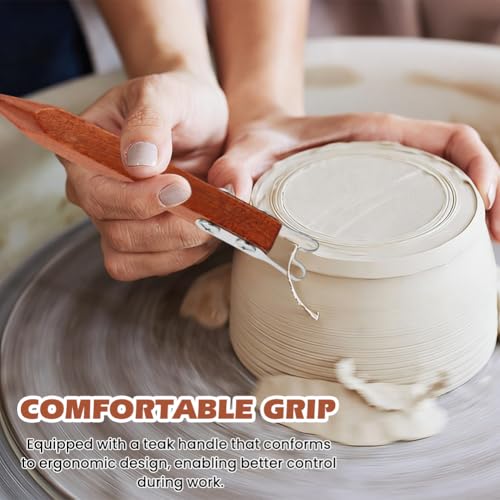 Pottery Trimming Tool for Clay and Ceramics Bottom Foot, 2 Pcs Clay Wheel Throwing Carving Scraper, Stainless Steel Shaper with Red Sandalwood Handle for Bowl Cup Vase, 4mm & 6mm