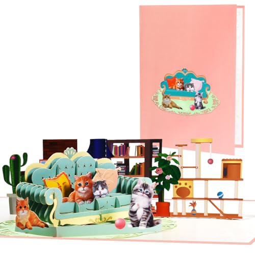 Lovely Cat Pop Up Card Birthday Card Mother’s Day Card 3D Greeting Card Gift Card with Envelope and Blank Note. - color: Cat