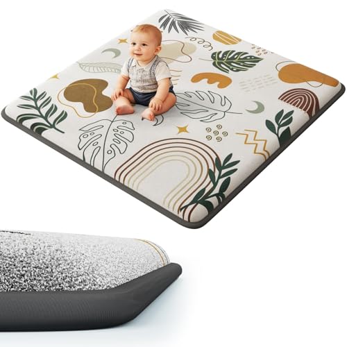 1.3" Thick Baby Play Mat for Floor, Elasti-Foam 71x59 Playpen Mat, Water Repellent Ultra Soft Coral Velvet Tummy Time Crawling Mats for Kid Toddlers Infants, Non-Slip Backing Safe for Earth Tones - color: Earth Tones, size: 71" X 59"
