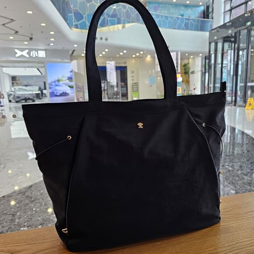 ESVAN Yoga Tote Bag for Women Shoulder Bags Drawstring for Office Workout Travel Carryall Pilates Gym and Beach - color: Black