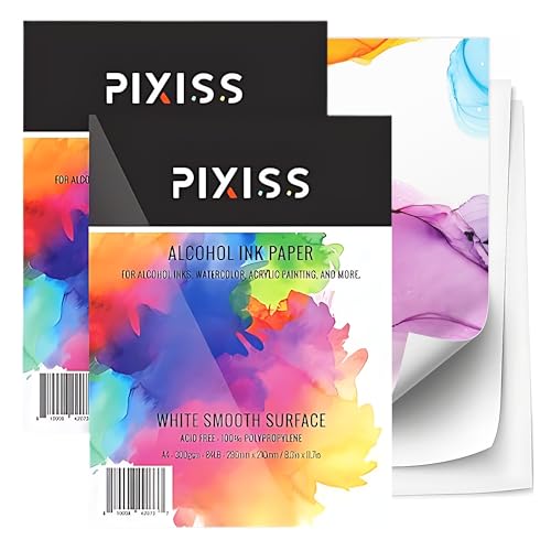 White Alcohol Ink Paper - 50 Sheets Pixiss Heavy Weight Art Paper for Alcohol Ink & Watercolor - Extra Smooth Synthetic Paper A4 8x12 inches, 300gsm - size: 2 Pack | 50 Sheets