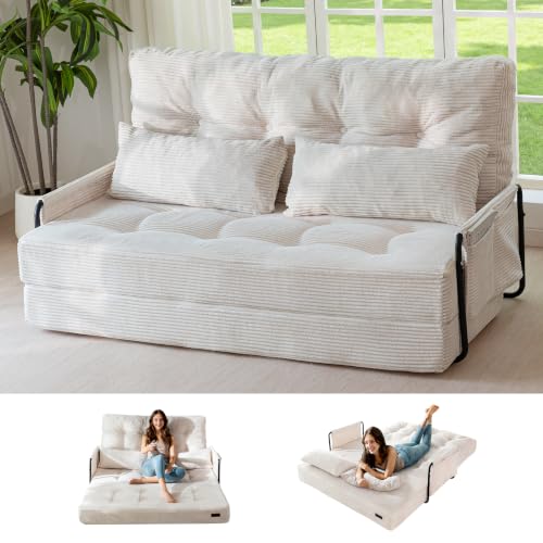 MAXYOYO Adjustable Folding Sofa Bed Couch with 2 Pillows, Beige - color: Beige