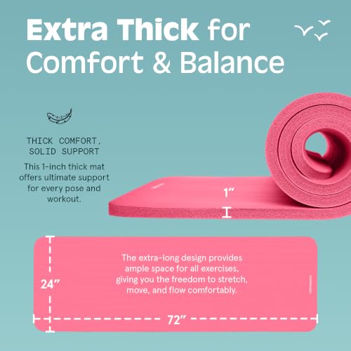 Retrospec Solana Yoga Mat Thick 1/2in Non-Slip Workout Mat with Nylon Strap - 72x24in Exercise Mat for Pilates, Stretching & Fitness - BPA Free, Easy Clean - color: Pink Dahlia