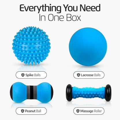 Logest Foot Massage Rollers and Balls for Trigger Point Therapy, Injury Rehabilitation & Deep Tissue Massage - 5-Piece Set – Massage Roller, Lacrosse Ball, Peanut Roller, Two Spike Balls