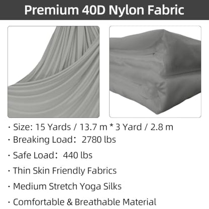 PRIOR FITNESS Aerial Silks Kit, SGS&CE Certified, 9/15/20Yards - color: Silver, size: M(15 Yards)