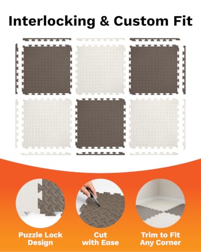 AIRHOP Upgraded 0.79" Extra Thick 48 Sq Ft High-Density Eva Foam Exercise Gym Mats, 12 Pcs Large Interlocking Puzzle Floor Tiles (24"x24") for Home Gym - color: Beige/Brown