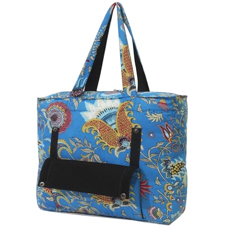 INDIAN CRAFT CASTLE Tote Bag with Yoga Mat Carrier Pocket Carryall Shoulder Bag for Office, Workout, Pilates, Travel, Beach and Gym - color: Blue