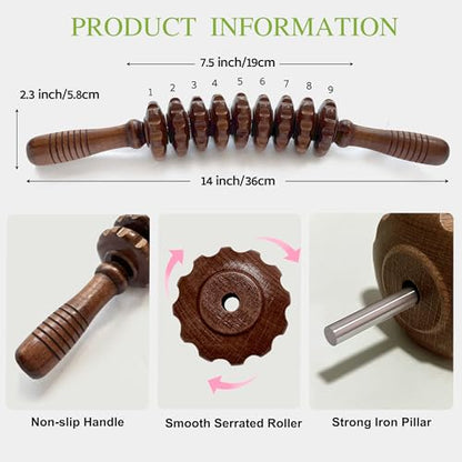 Curved Wood Therapy Massage Stick, Wooden Cellulite Muscle Roller for Legs - color: Brown Curved