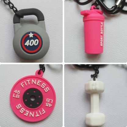 Fitness Keychain Barbell Dumbbell Keychain Bag Purse Charms Gym Lovers Fitness Enthusiast Gift Bag backpack Charms - color: Pink
