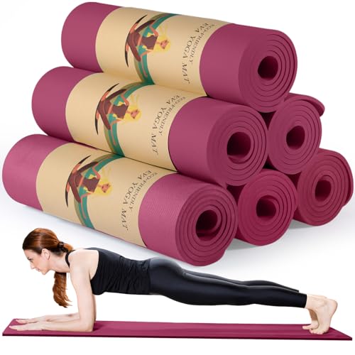 Timgle 6 Pcs 10mm Thick Yoga Mat Bulk 68 x 24 Inches Anti-slip Tear-resistant Exercise Mat Adult Gym Mats for Fitness, Stretching, Workout and Studio, Outdoor Yoga, Pilates - color: Purple