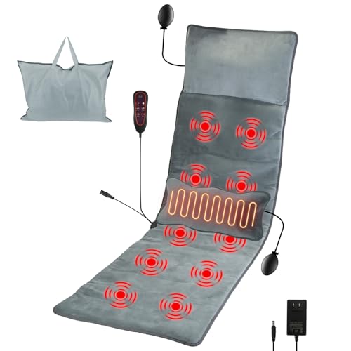 Full Body Electric Massage Mat with Heat, Vibration Back Massage Pad Cushion with Inflatable Head Pillow and Lumbar Pillow, 10 Vibration Motors 3 Timers - size: 64.17x18.9x0.98in
