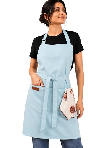 100% Cotton Kitchen Apron with 2 Pockets – Adjustable Chef Apron for Cooking Baking BBQ – Unisex Apron - color: Aqua
