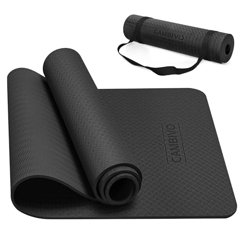 CAMBIVO Yoga Mat for Women Men Kids, 1/3 & 1/4 & 2/5 Inch Extra Thick Yoga Mat Non Slip, 72" x 24" TPE Yoga Mats, Workout Mat with Carrying Strap for Yoga, Pilates and Floor Exercises - color: Black, size: 72*24*0.4 inch