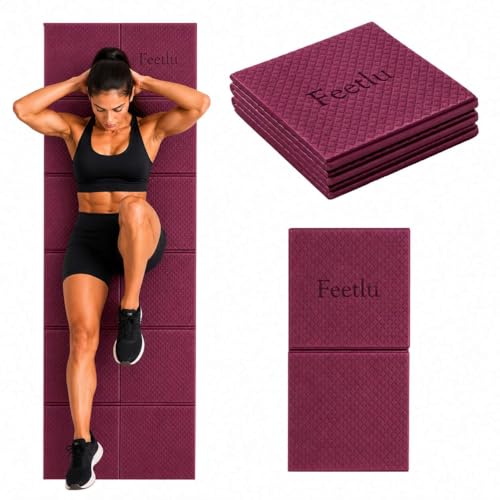 Foldable Yoga Mat, 6mm Thick, 72L x 24W Inch, Lightweight, Anti-Slip, and Easy to Store – Perfect for Travel, Yoga, Pilates, Home Workouts, and Floor Exercises - color: Maroon