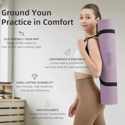 Yoga Mat Extra thick 8mm Exercise mat, Soft Lightweight TPE Fitness Mat with strap, High Elasticity, Anti-fatigue,non-slip mat for Women, Yoga, Camping, Travel, Gym & Outdoor | 72"L x 0.32"Th - color: Taro Purple