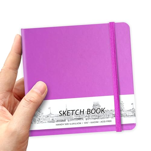 5" x 5" Hardcover Sketch Book,58 Sheets Small Mixed Media Pocket Sketch Pad | PU Cover,150 GSM Acid Free Artist Drawing Paper,Travel Journal Blank Notebook for Adults Sketching,Illustration. - color: 150gsm PU-light-rose purple