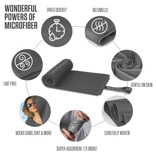 VENTURE 4TH Quick Dry Microfiber Towel for Camping & Gym - Charcoal XL - color: Charcoal, size: 72.00" x 31.50"
