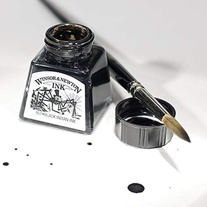 Winsor & Newton Drawing Ink, 14ml Bottle, Black Indian | Fast-drying, transparent & water-resistant; Outstanding Color Brilliance; Perfect for brush, dip pen, airbrush applications. - color: Black Indian, style: 14ml Bottle