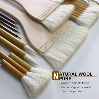 Pottery Brush Set, 15PCS Ceramic Glaze Brushes with Hake Brushes & Storage | Professional pottery tools with hake glazing brushes, liner, fan and mop brushes for glaze, underglaze, ceramics and clay