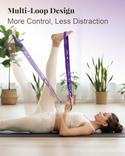 Trideer Stretching Strap with Loops & Leg Lifter, Non-Elastic PT Strap | Leg Lifter Mobility Aid, Non-Elastic PT Stretching Strap, Multi-Loop Grip Control, Home Recovery Support - color: Purple