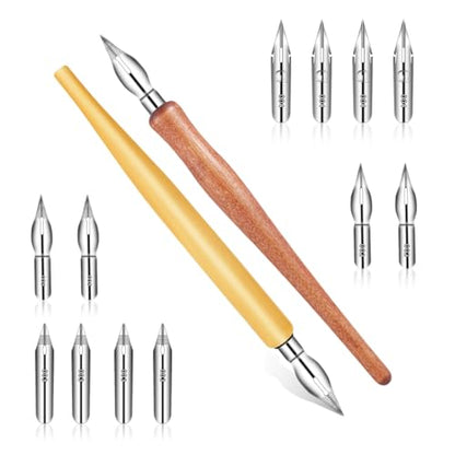 Dip Pen Set, calligraphy set,drawing pen Includes 2 Wooden Pen Holders and 12 Stainless Steel Nibs for Writing, Painting, Sketch, Signing