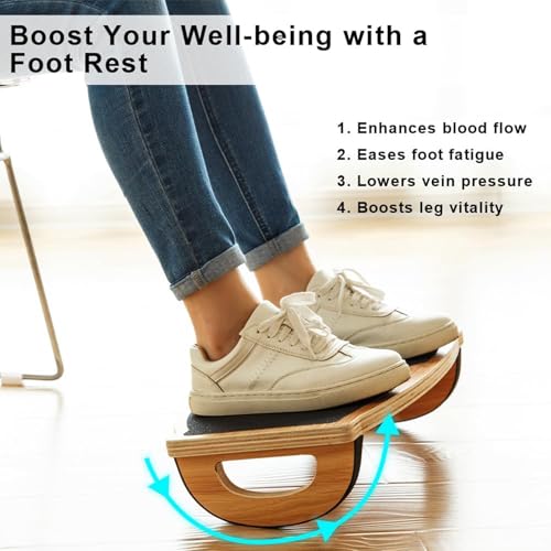 StrongTek Under Desk Footrest, Wooden Rocking Foot Rest, 350lbs, Non-Slip | Standing Desk Use, Ergonomic Foot Stool for Enhanced Circulation, Wide Rocker Balance Board, No Assembly for Office Home
