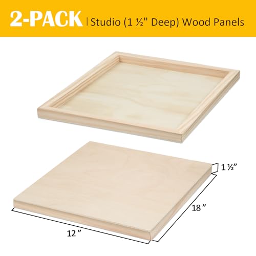 2 Pack 18x18 Gallery Unfinished Wooden Canvas Panels | Birch Wood Panels Kit, 1 1/2" Deep Art Cradle Boards for Acrylic Painting, Pouring and Burning - size: 18*18 2 Pack
