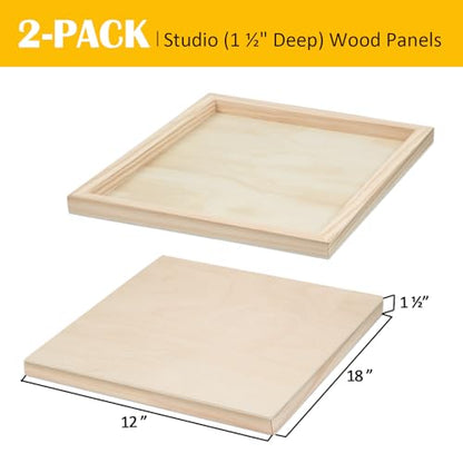 2 Pack 18x18 Gallery Unfinished Wooden Canvas Panels | Birch Wood Panels Kit, 1 1/2" Deep Art Cradle Boards for Acrylic Painting, Pouring and Burning - size: 18*18 2 Pack