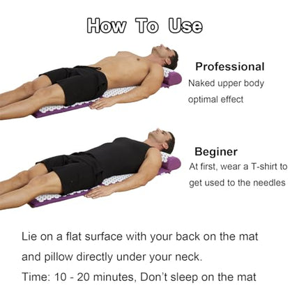 XiaoMaGe 47" Acupressure Mat and Pillow Set with Carry Bag (Purple) | Large acupuncture mat for neck & back pain relief, muscle relaxation, circulation support, and post-workout recovery - color: Purple-large