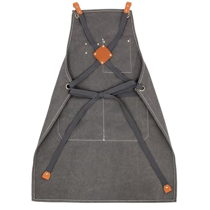 Men's Canvas Tool Apron, Heavy Duty Multi-Pocket Work Apron for Woodworking Gardening Bartender Adjustable Straps - color: Dark Grey