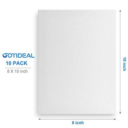 GOTIDEAL Stretched Canvas, 8x10 Inch Set of 10, Primed White | 100% Cotton Artist Canvas Boards for Painting, Acrylic Pouring, Oil Paint Dry & Wet Art Media - color: White, size: 8"x10"