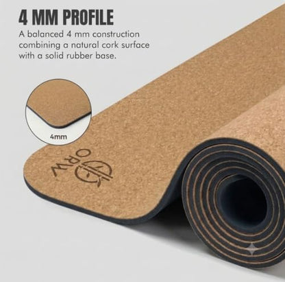 ORW Cork Yoga Mat, Non Slip Natural Rubber, Hot Yoga & Workout, 72”x24”