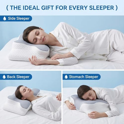 Cervical Memory Foam Pillow Neck Pain Cooling Ergonomic Orthopedic Support - color: White