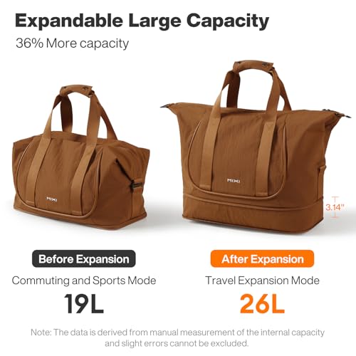 mixi Travel Tote Bag for Women Large Expandable Travel Bag Waterproof Lightweight Carry On Personal Item Handbag - color: Brown