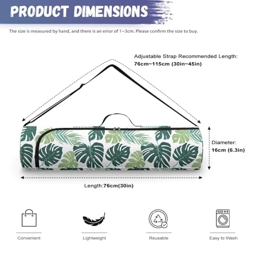 Yoga Mat Bag for Women & Men Full-Zip Yoga Mat Carrier Bag for Class Workout Park with Adjustable Strap - color: Green Palm Leaf