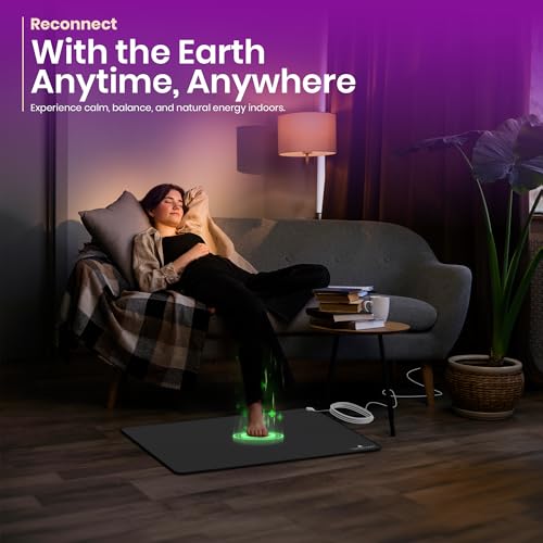 Grounding Mat Kit - Conductive PU Leather Earthing Mat for Bed, Feet & Desk - Indoor Grounding Pad with Reusable Grounding Patches, Outlet Tester, Mat Tester & Cord, Non-Slip, 60x90 cm