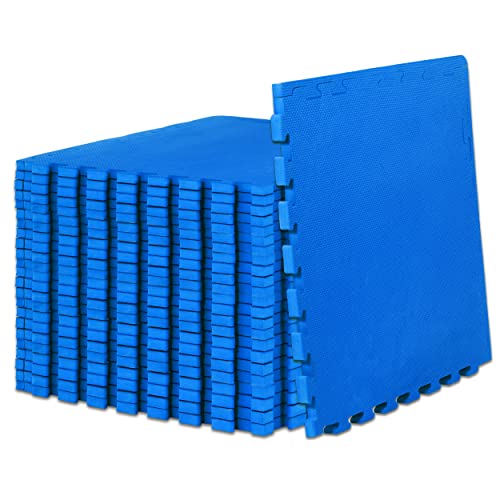 ProsourceFit Weaved Pattern Extra Thick Exercise Puzzle Mat ¾-inch, EVA Foam Interlocking Tiles for Protective, Cushioned Flooring for Home and Gym Equipment; Blue, 96 SQ FT, 24 Tiles - color: Blue, size: 24 Pack (96 SQ FT)