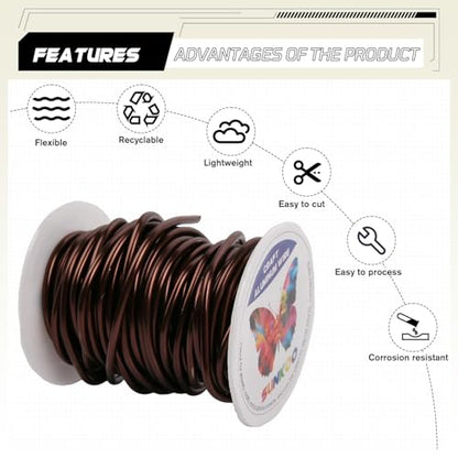 Aluminum Craft Wire,8 Gauge (3mm) Dark Brown Bendable Wire,32 Feet Continuous Roll for Jewelry Making,Sculpting,Floral & Armature Projects - size: 8 Gauge 32FT, style: Dark Brown