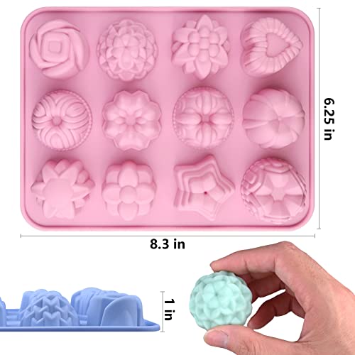 Sakolla 3 Pack Flower Soap Molds, 12 Cavities Different Shapes Silicone Molds for Soap, Lotion Bar, Bath Bombs, Chocolate, Candy - color: Flower/3 Colors